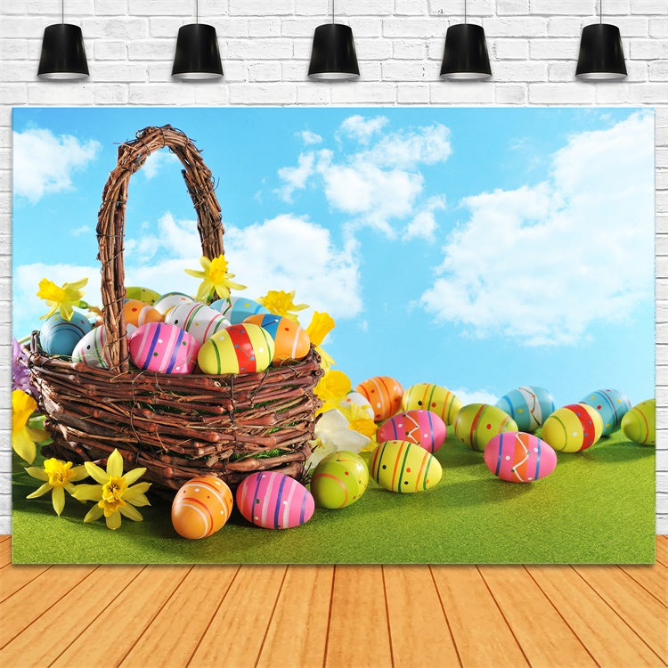 Toile de fond pâques Panier Fleuri de Printemps et Œufs TWW3-26