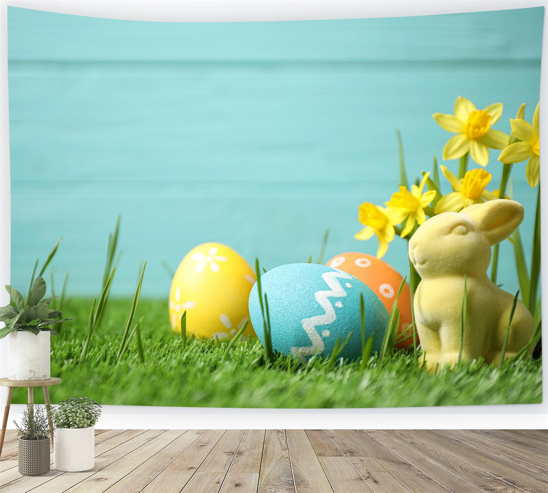 Toile de fond paques Champ de Jonquilles et Lapin de Pâques TWW3-27