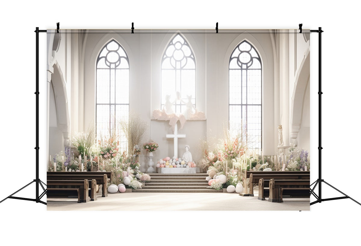 Fond studio photo paques Église Élégante et Fleurs TWW3-32