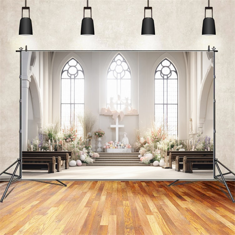 Fond studio photo paques Église Élégante et Fleurs TWW3-32