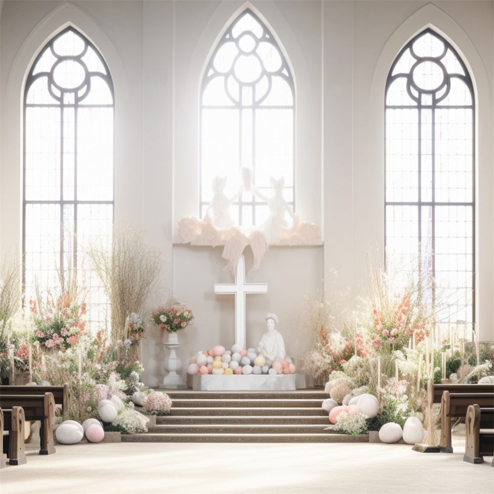 Fond studio photo paques Église Élégante et Fleurs TWW3-32