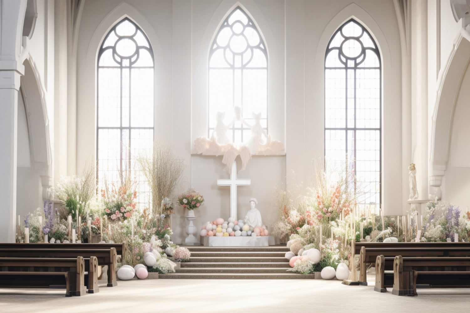 Fond studio photo paques Église Élégante et Fleurs TWW3-32