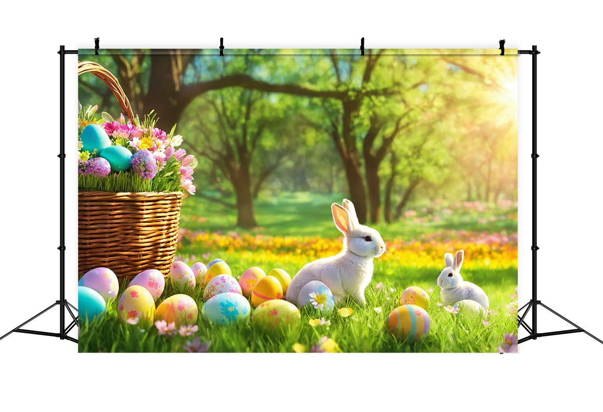 Fond studio photo paques Colline ensoleillée Lapin et Œufs TWW3-36