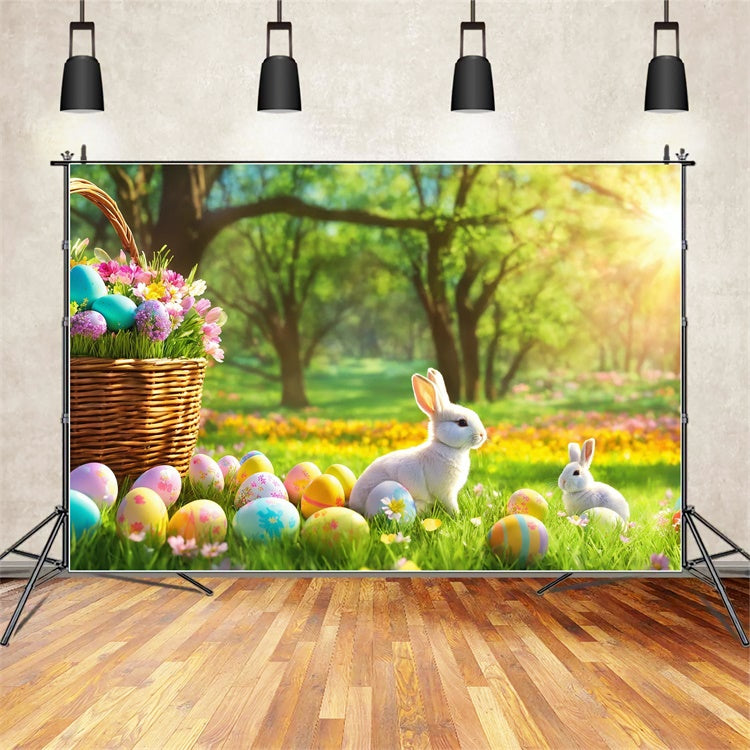 Fond studio photo paques Colline ensoleillée Lapin et Œufs TWW3-36