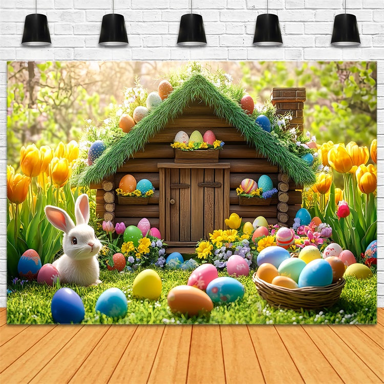 Toile de fond pâques Maison de Campagne Charmante et Œufs Pastel TWW3-38