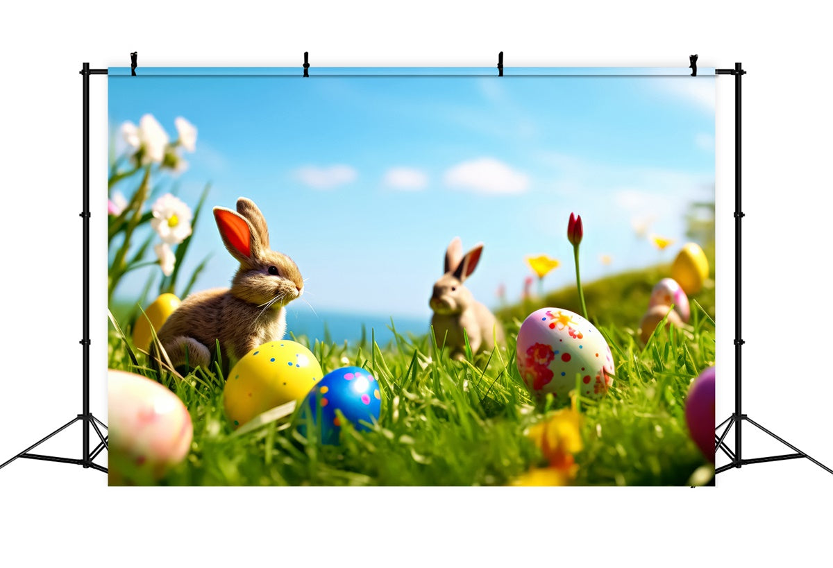 Fond studio paques Prairie Fleurie et Lapin TWW3-41