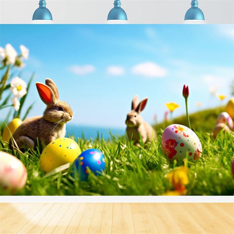 Fond studio paques Prairie Fleurie et Lapin TWW3-41