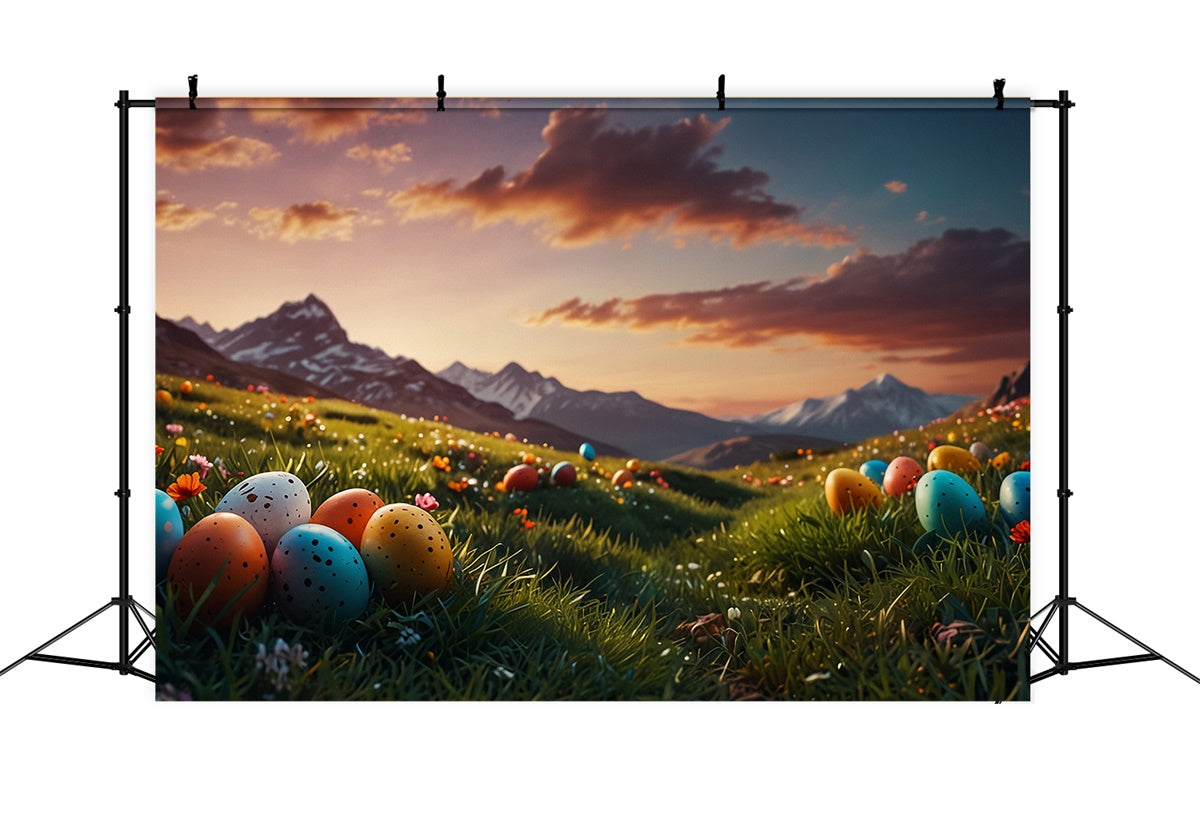 Toile de fond pâques Montagne Majestueuse et Œufs TWW3-43