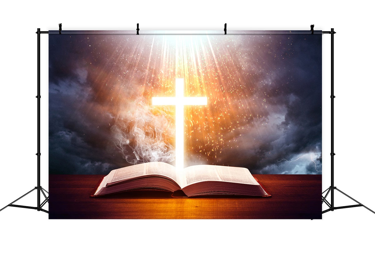 Fond studio photo paques Croix Lumineuse Sainte Bible TWW3-5