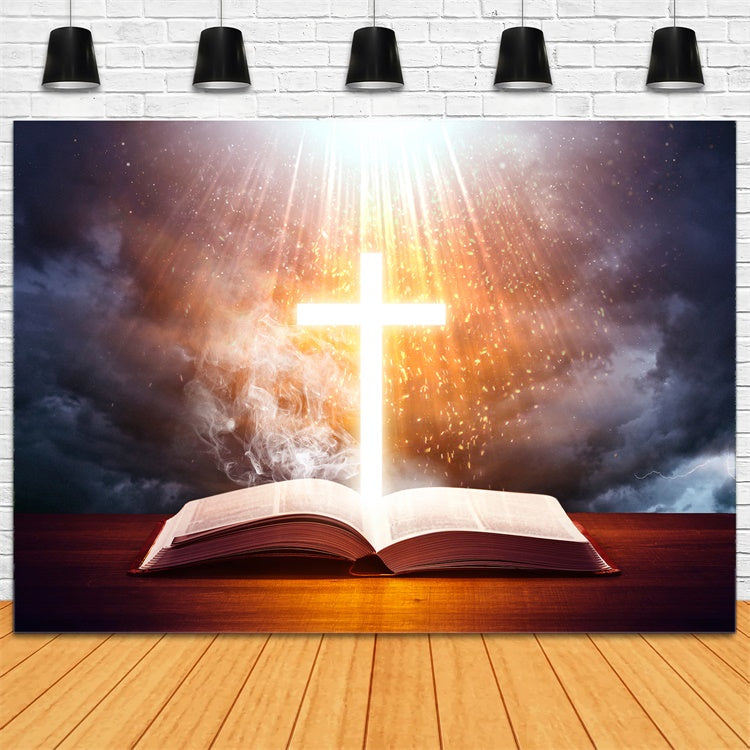 Fond studio photo paques Croix Lumineuse Sainte Bible TWW3-5