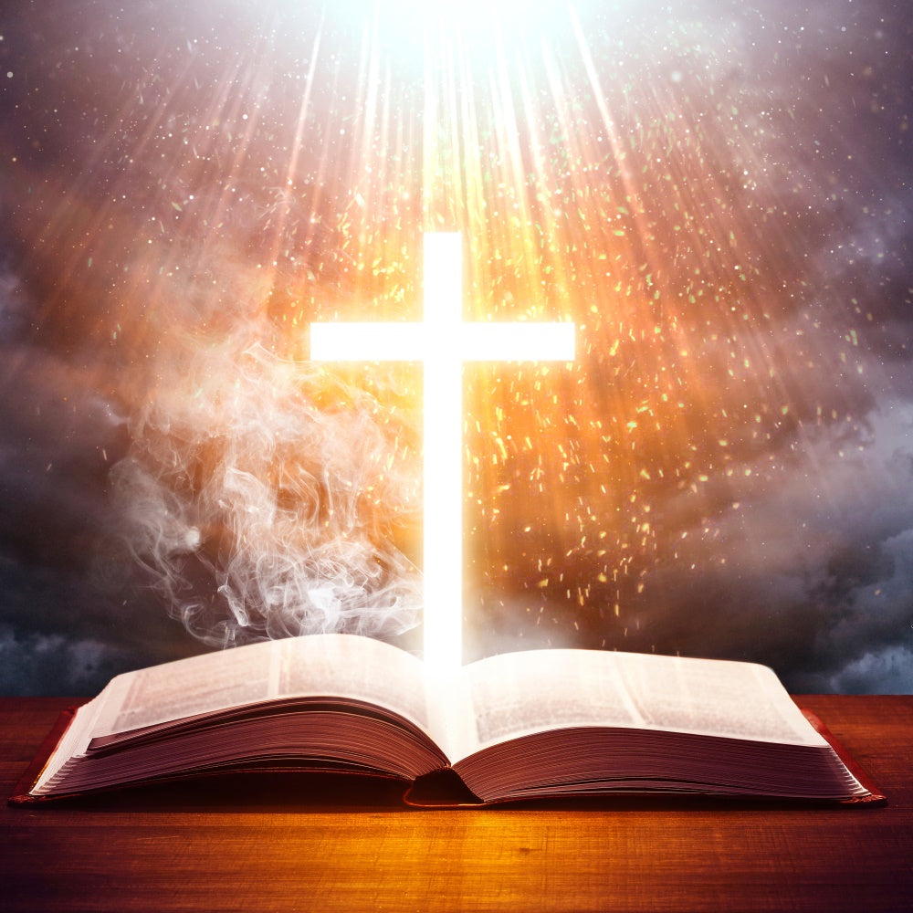 Fond studio photo paques Croix Lumineuse Sainte Bible TWW3-5