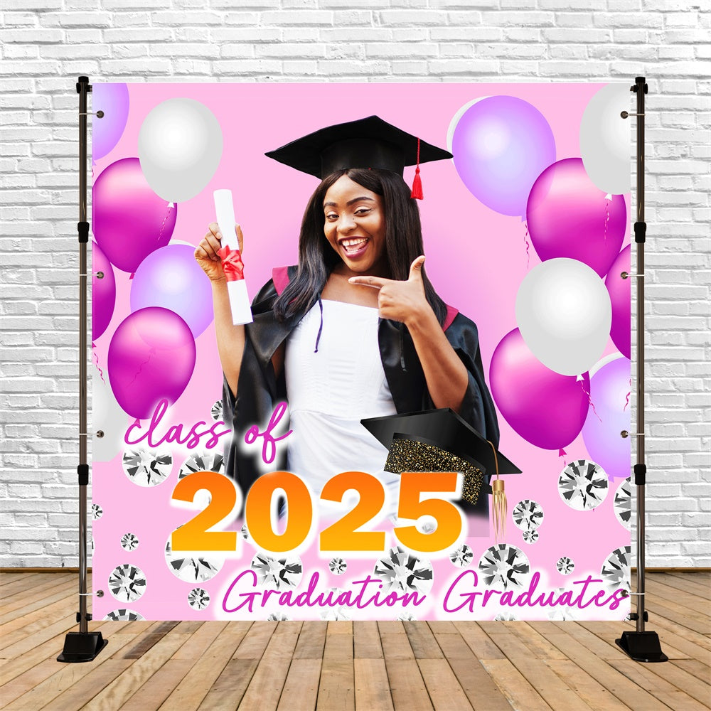 Toile de Fond de Graduation 2025 Ballon Rose Personnalisée TWW5-29