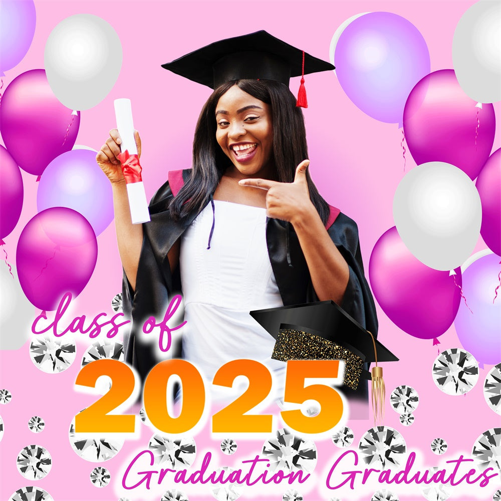 Toile de Fond de Graduation 2025 Ballon Rose Personnalisée TWW5-29