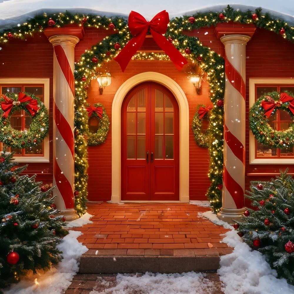 Fond avec grand nœud Porte rouge Entrée festive Idées de fonds de Noël TWW510-101