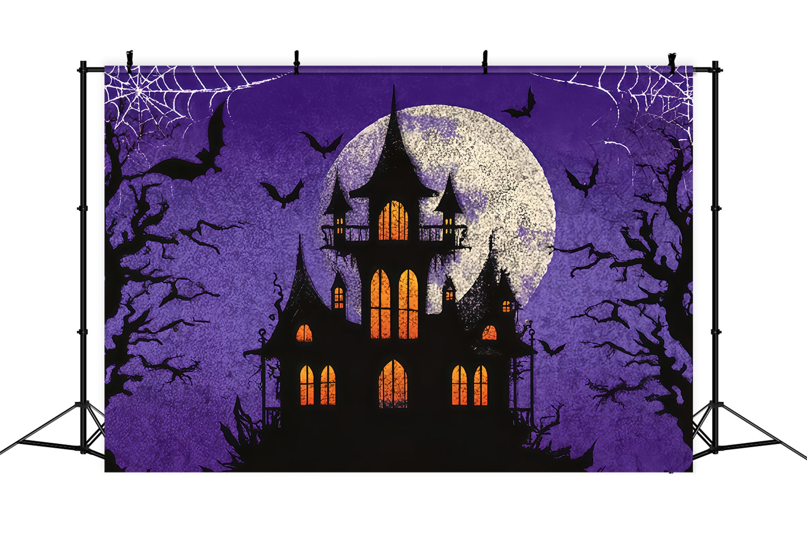 Fond Halloween chauves-souris Château hanté Lune violette Fonds effrayants pour Halloween TWW510-20