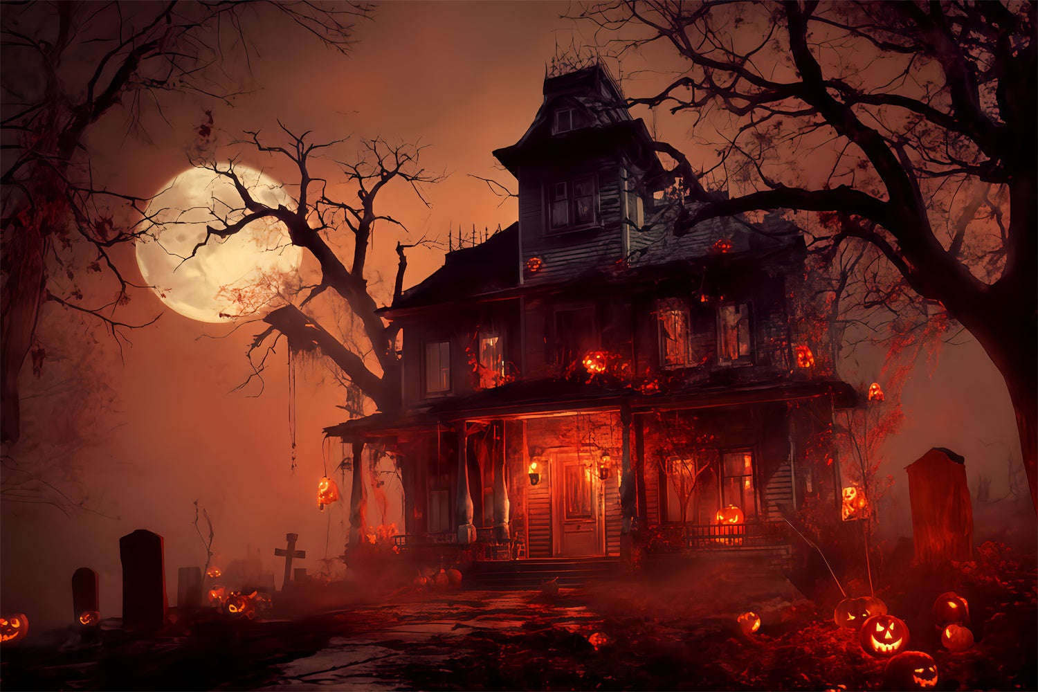 Fond Haunted Mansion Haunted Mansion Blood Moon Fonds effrayants pour Halloween TWW510-30