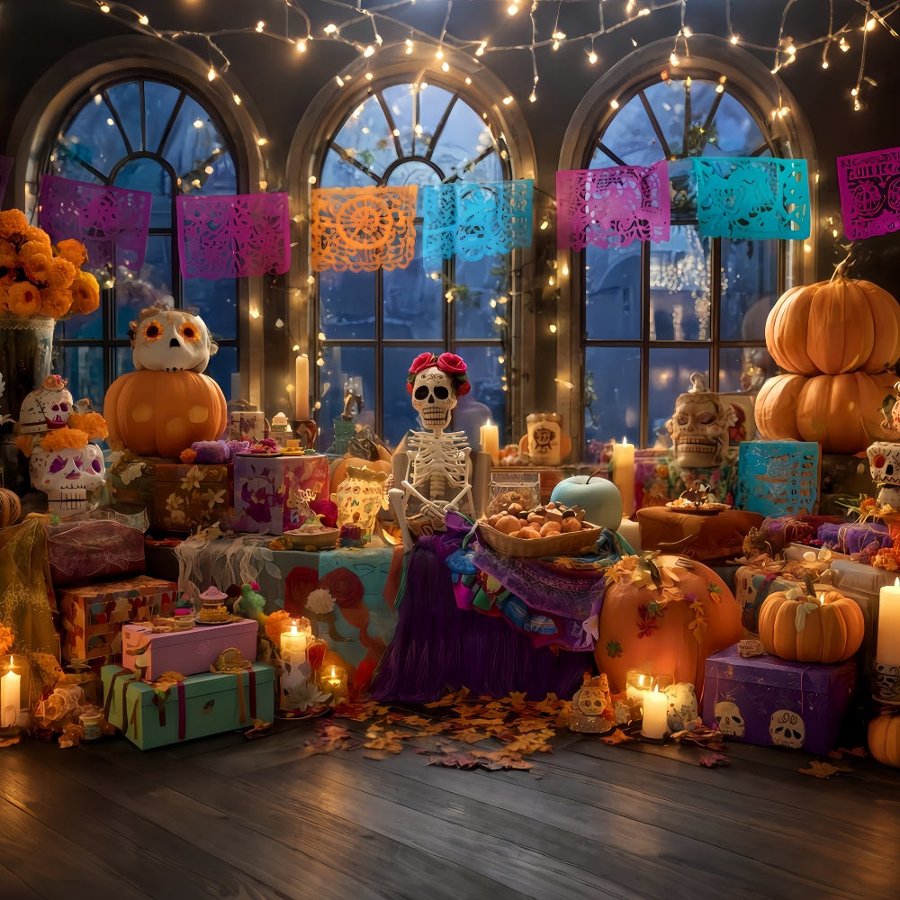 Fonds effrayants pour Halloween Skeleton Fiesta Candlelight Decor Fonds Halloween TWW510-32