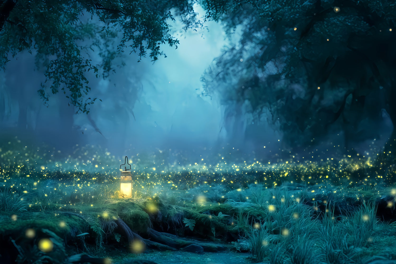 Fond forêt hantée Lumière de lucioles dans la forêt enchantée Fond photographique pour Halloween TWW510-39