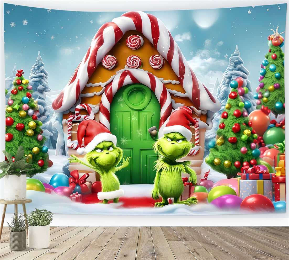 Fond photo Grinch Maison en bonbons Grinch Funland Fonds pour Noël TWW510-51