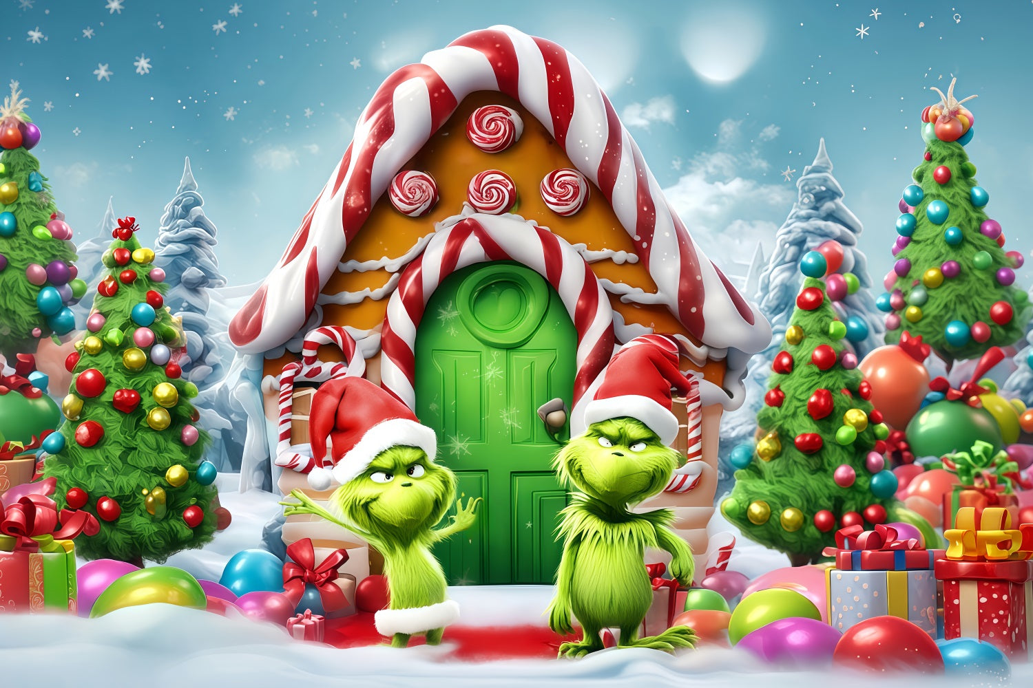 Fond photo Grinch Maison en bonbons Grinch Funland Fonds pour Noël TWW510-51