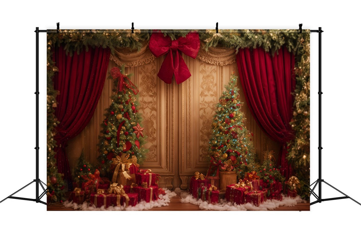 Fond mural de Noël Rideau rouge Cadeaux délicieux Fond de Noël TWW510-56