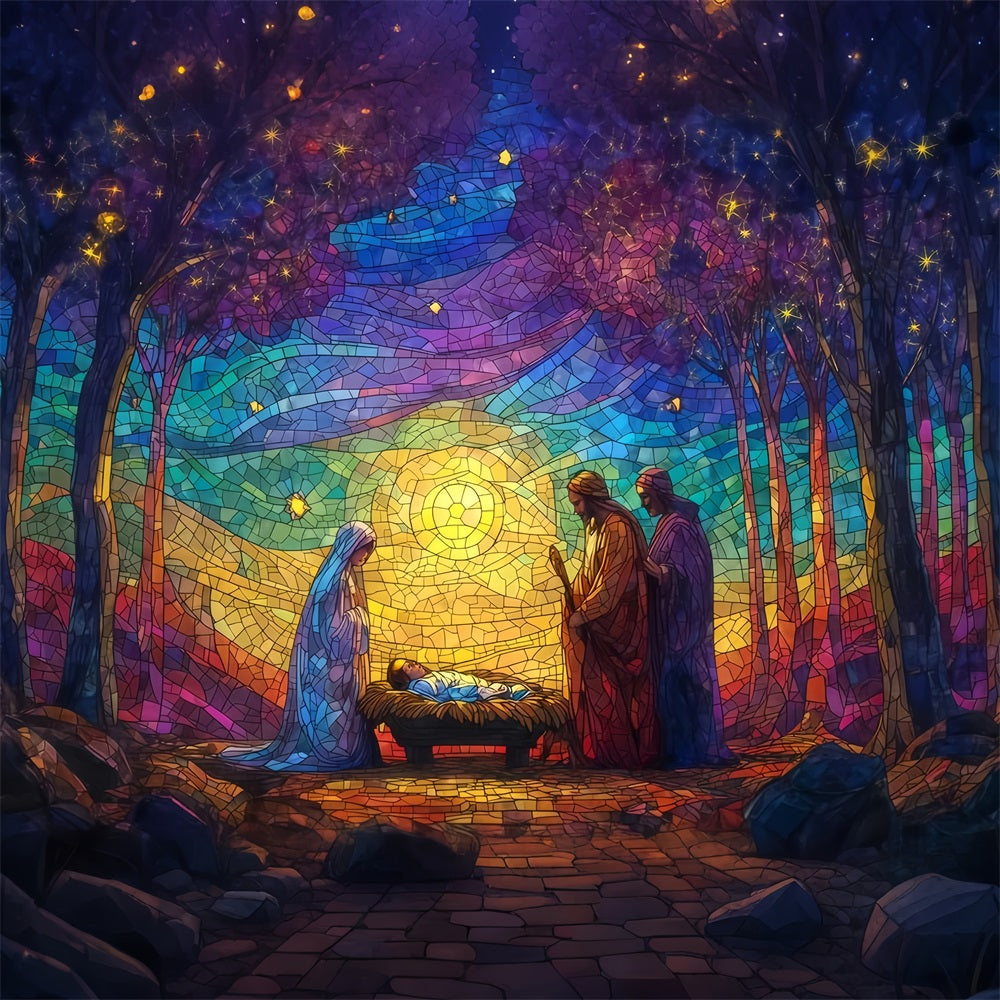 Fond de crèche Vitrail Lueur de la crèche Fonds de Noël en solde TWW510-60