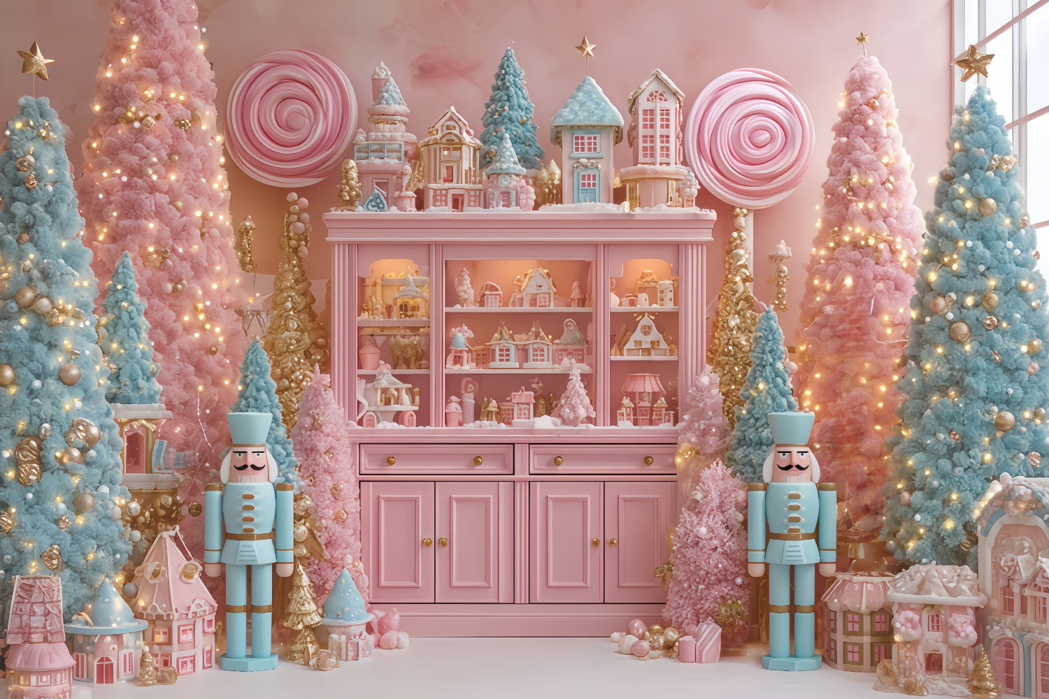Fond Casse-Noisette Candyland Arbres rose pastel Fond de Noël TWW510-62