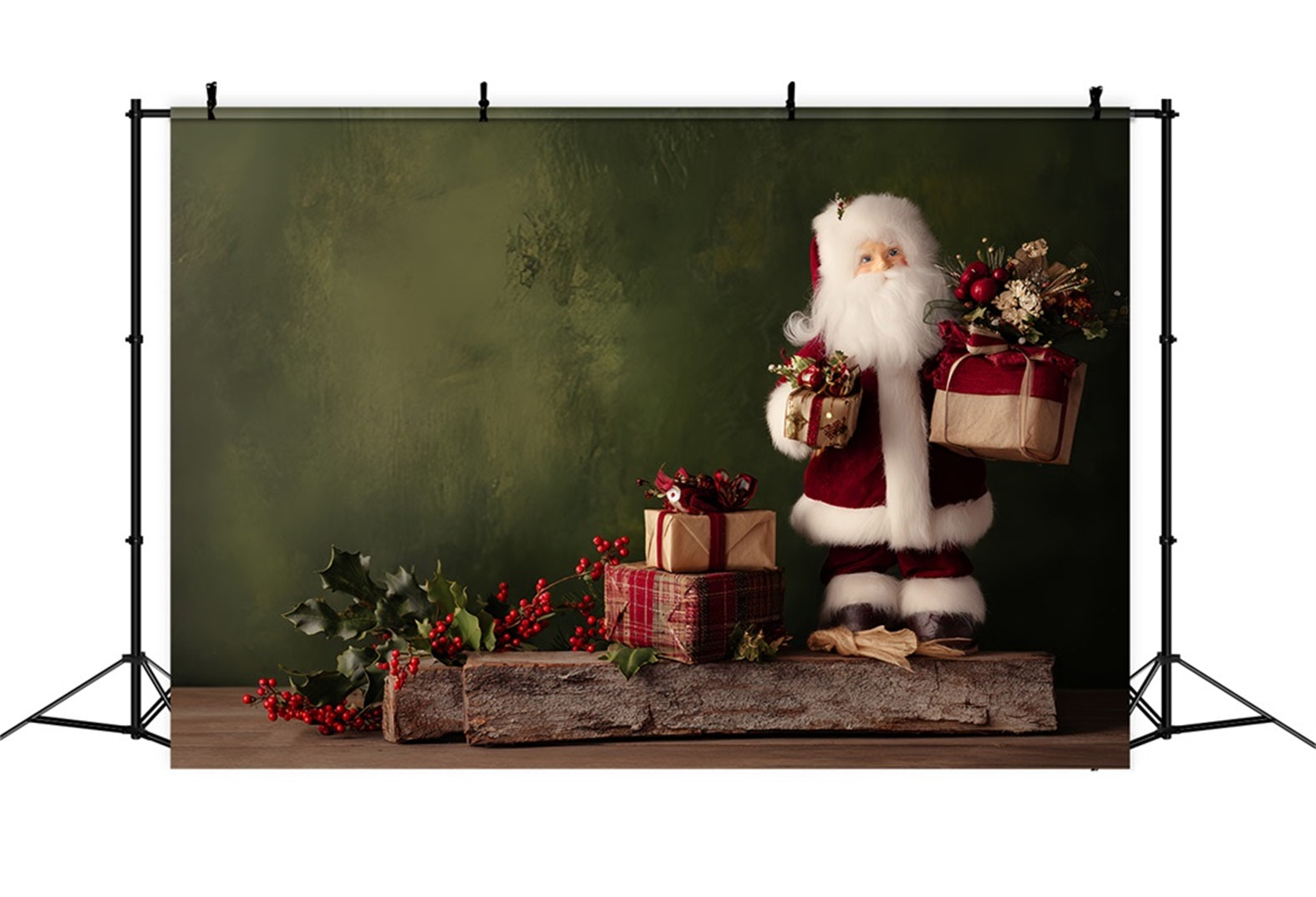 Fond de Noël Fond rustique avec table de cadeaux du Père Noël Fonds de photographie de Noël TWW510-71