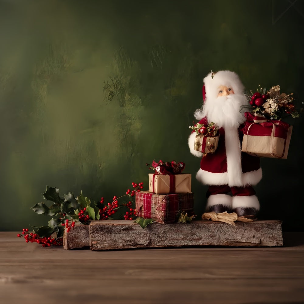 Fond de Noël Fond rustique avec table de cadeaux du Père Noël Fonds de photographie de Noël TWW510-71
