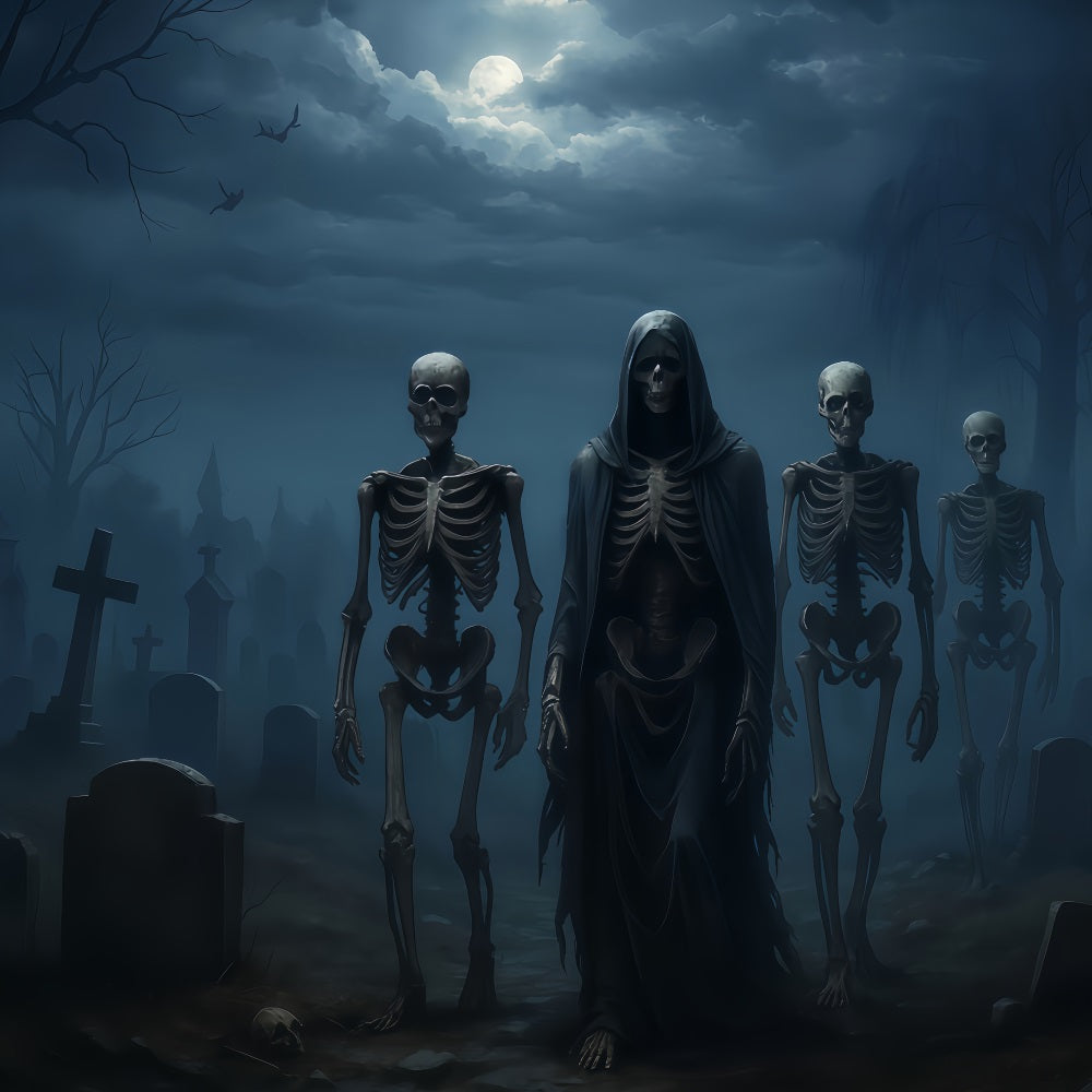 Fond fantôme d'Halloween Armée de squelettes Marche de minuit Fond effrayant d'Halloween TWW510-8