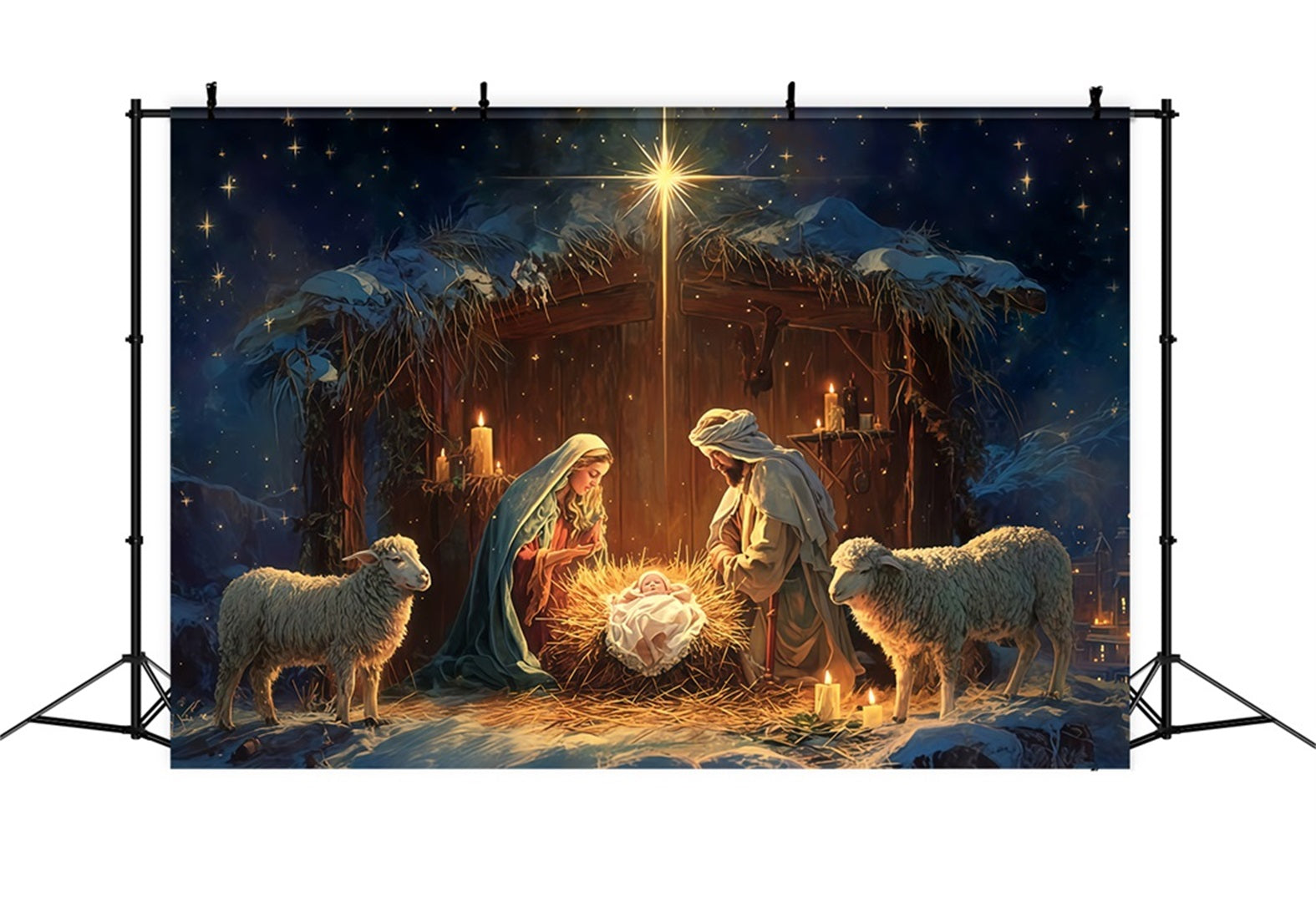 Fond de la Nativité, Sainte Famille, crèche, nuit, fonds de Noël TWW510-81
