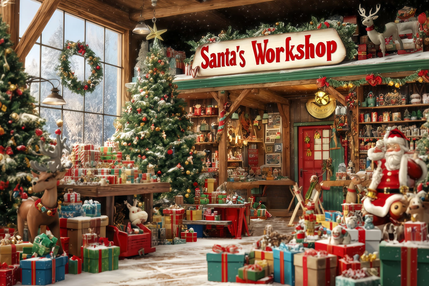 Fond d'atelier du Père Noël Fond de magasin de jouets Pays des merveilles de Noël TWW510-94