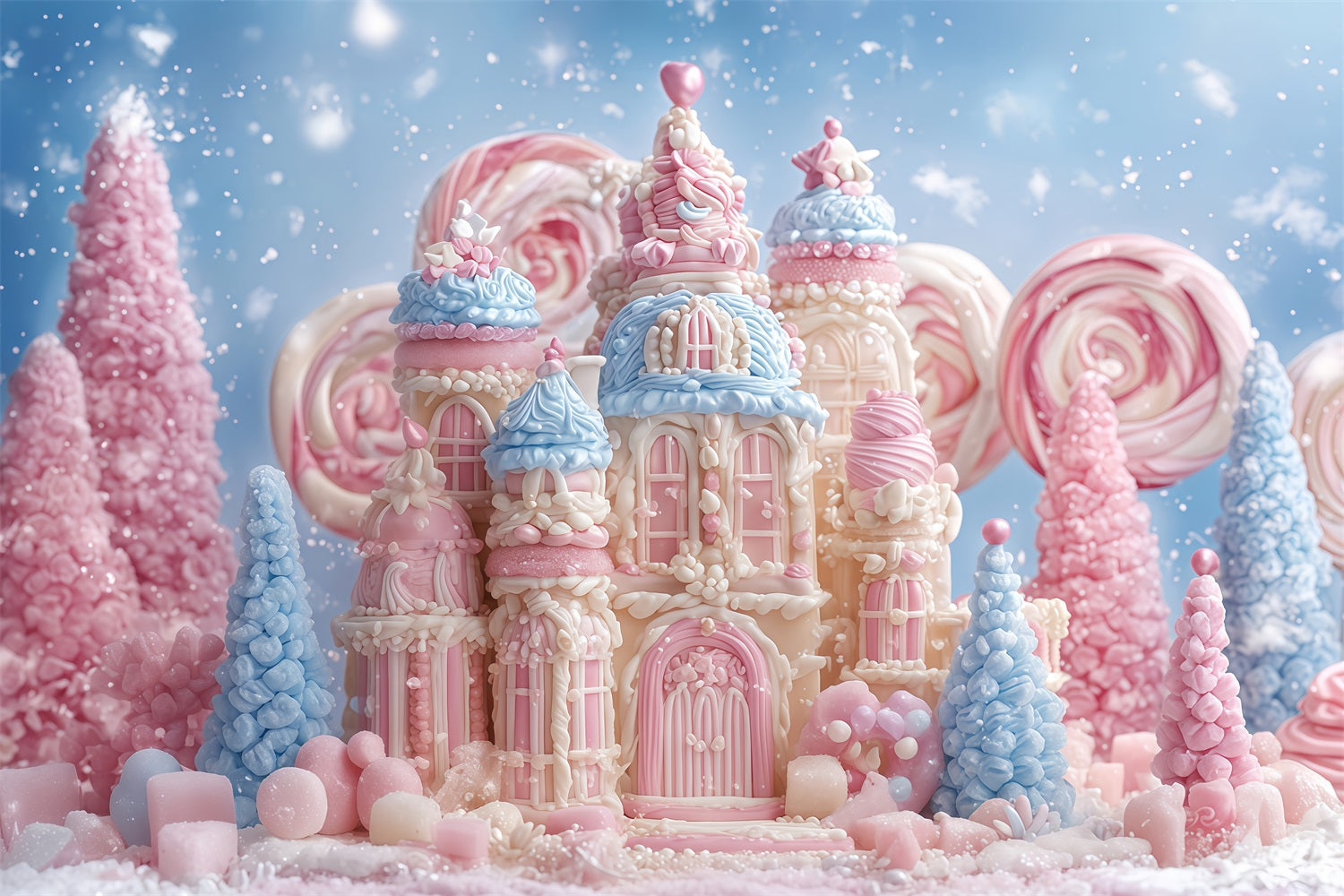 Fond de pain d'épices Pays des bonbons Château pastel Fond de Noël TWW510-95