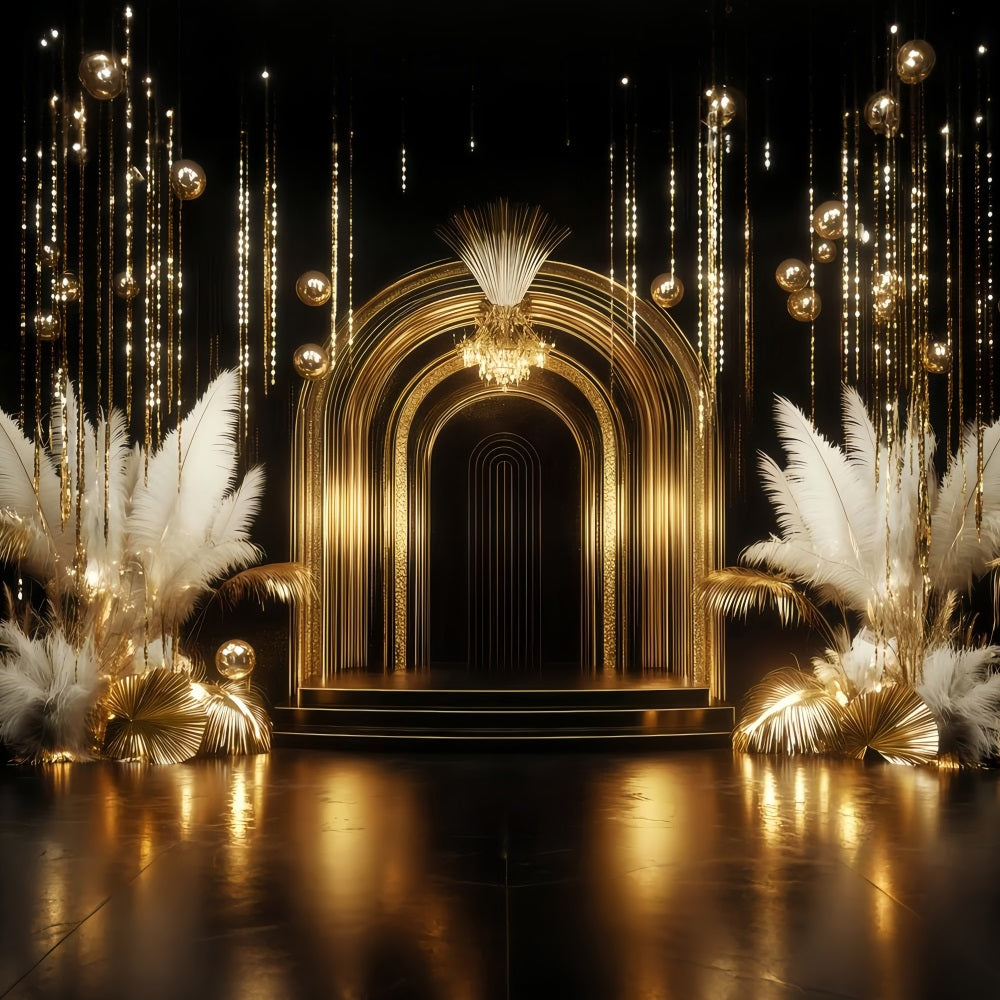 Fond pour le Nouvel An Arche dorée luxueuse Plumes Bannière « Bonne année » TWW512-12