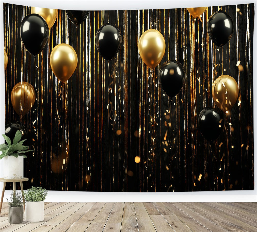 Fond pour le Nouvel An avec ballons noir et or et paillettes TWW512-14