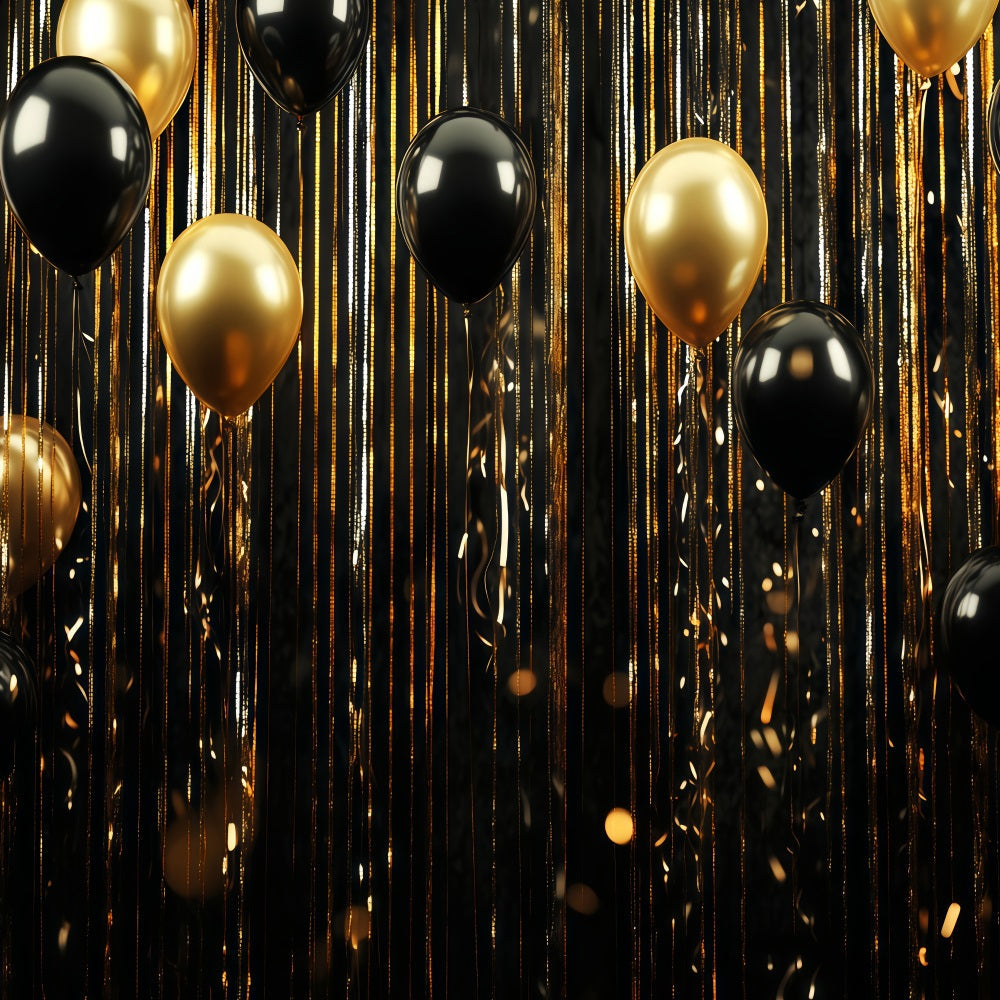Fond pour le Nouvel An avec ballons noir et or et paillettes TWW512-14