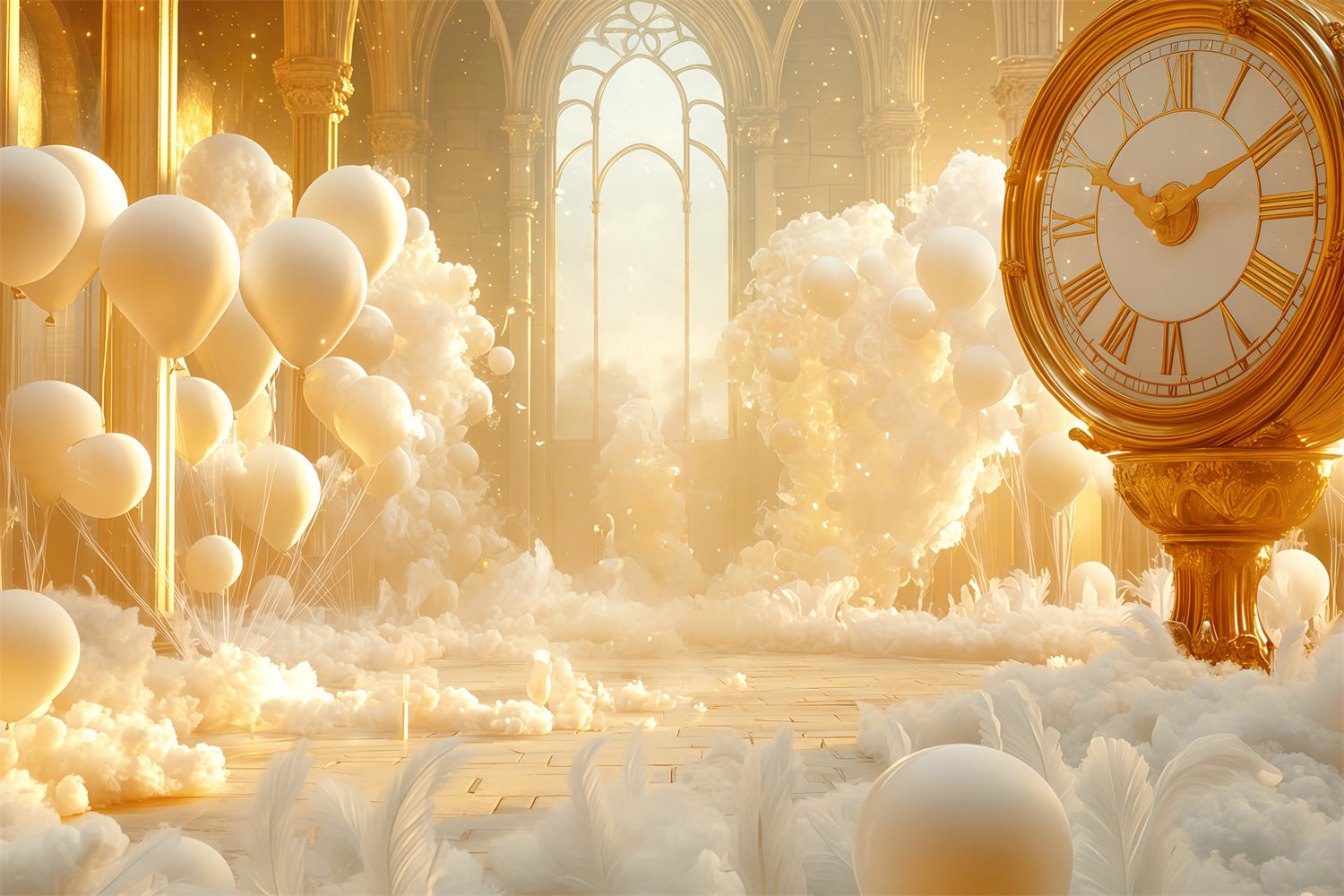 Idées de toiles de fond pour le Nouvel An Ballons dorés Fantaisie Horloge compte à rebours Toile de fond TWW512-18