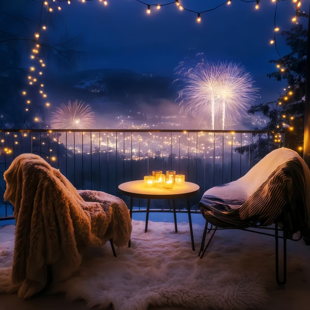 Fond « Bonne année » Balcon confortable Paysage urbain nocturne Fond « Feux d'artifice » TWW512-32