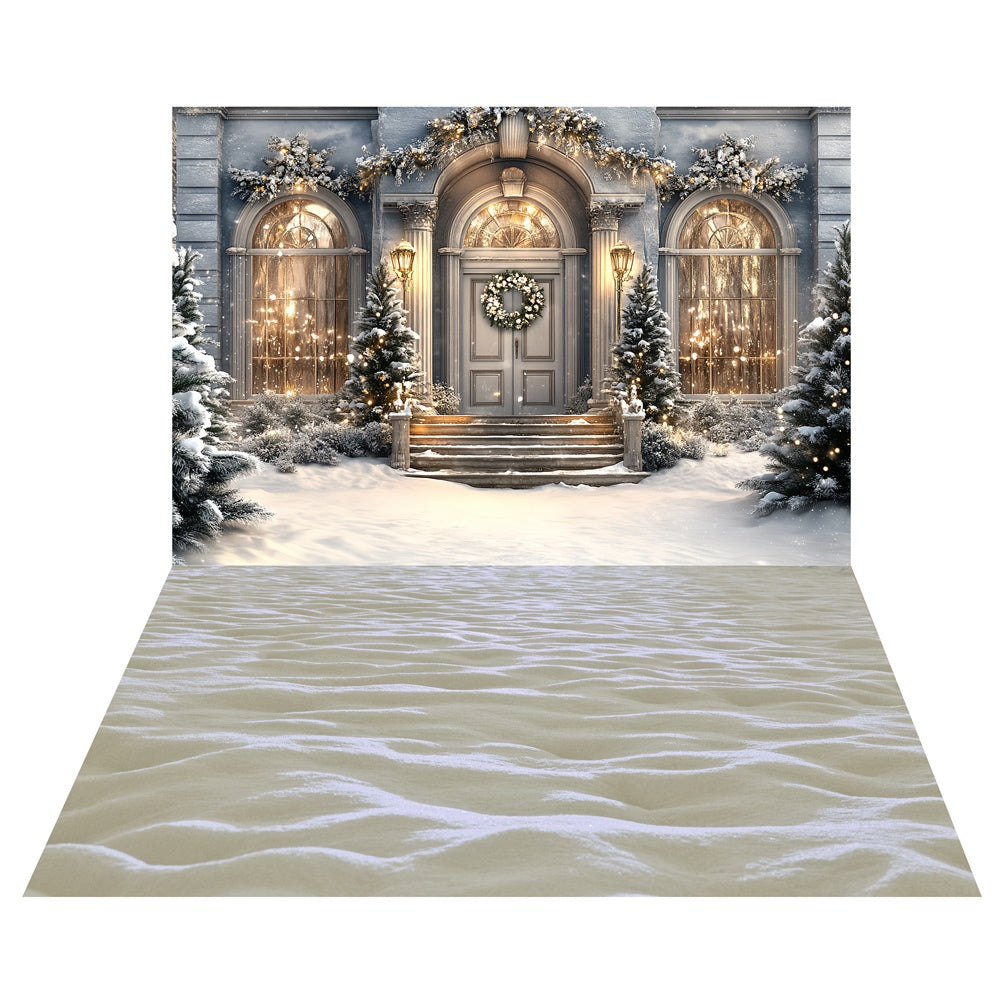 Toile de fond Véranda Hivernale Élégante + Sol Dune de Neige TWW57-101