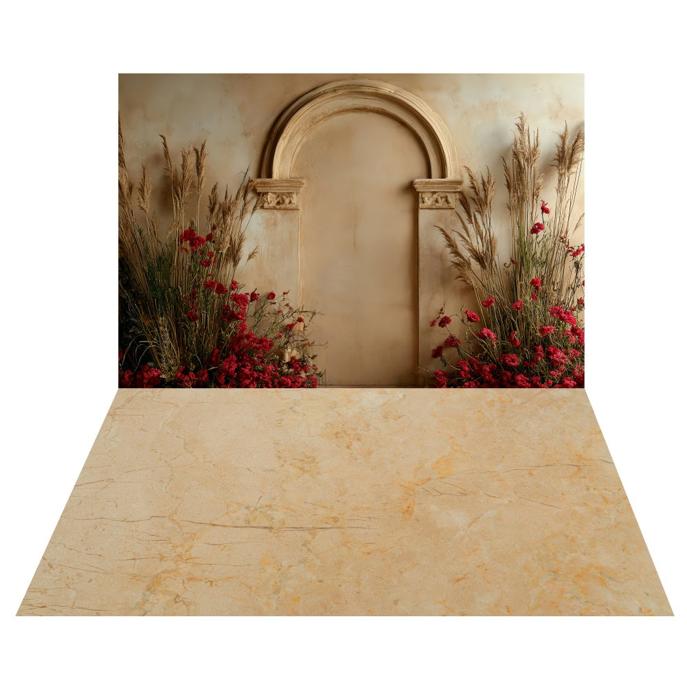 Toile de fond Arche Rustique Bohème + Sol Marbre Chaleureux TWW57-109