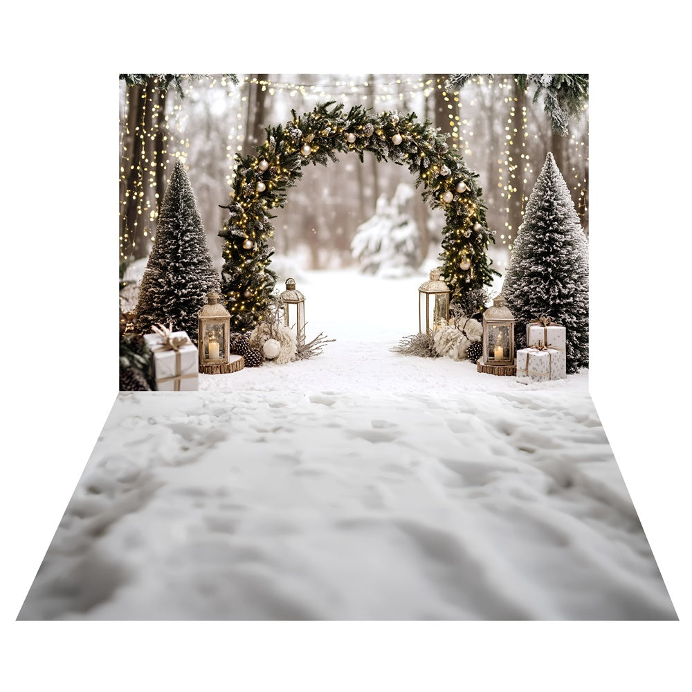 Toile de fond Arche Forêt de Noël + Sol Sentier Enneigé TWW57-49