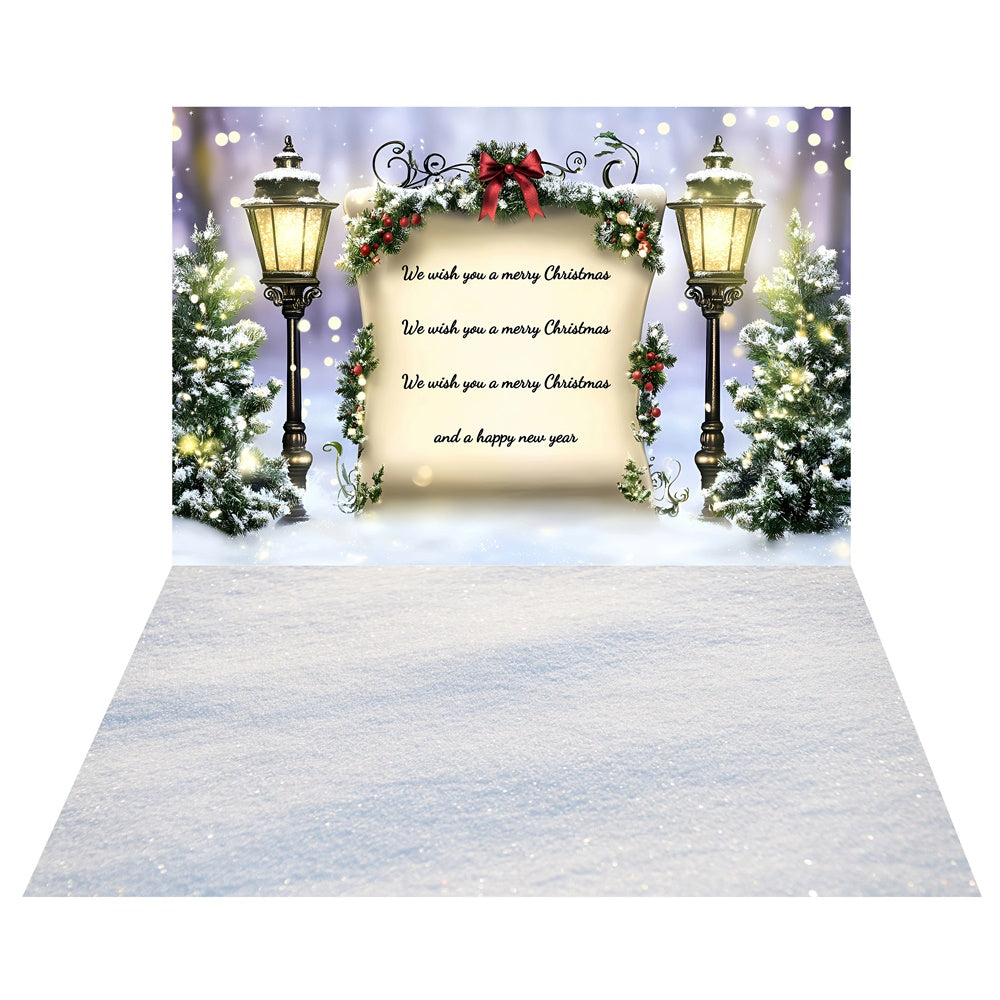Toile de fond Panneau de Vœux Festif + Sol Neige Scintillante TWW57-51