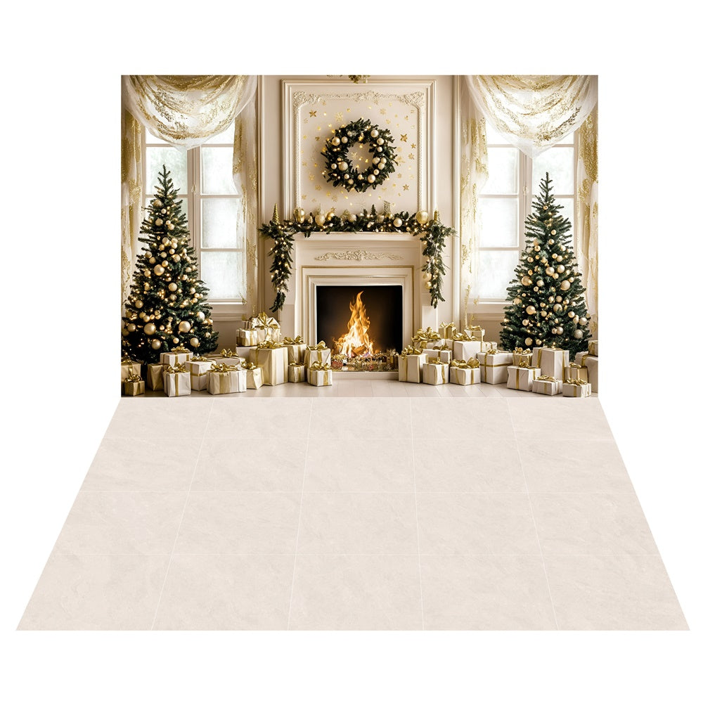 Toile de fond Cheminée Cadeaux de Luxe + Sol Marbre Crème TWW57-53