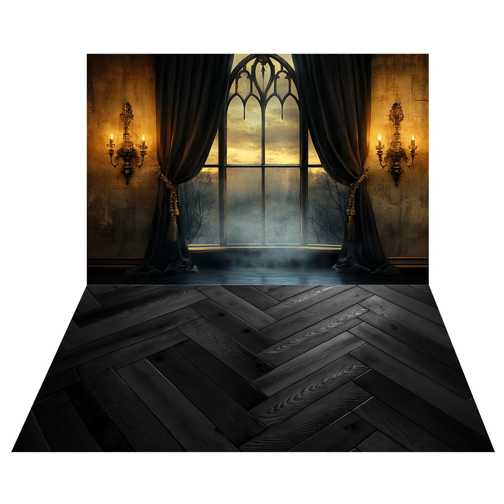 Toile de fond Fenêtre Manoir Hanté + Sol Chevron TWW57-57