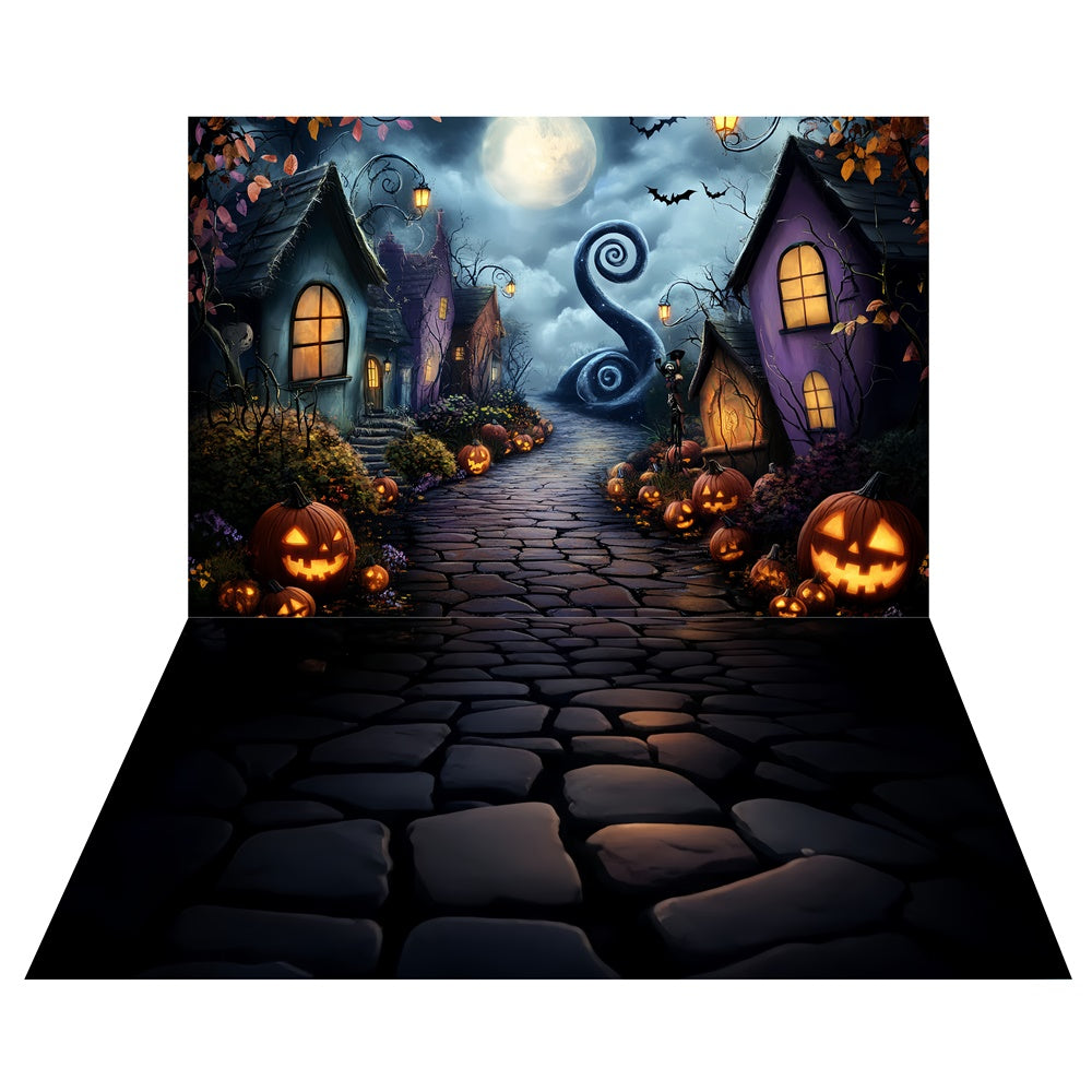 Toile de fond Village Citrouilles Fantomatiques + Sol Route du Crépuscule TWW57-60