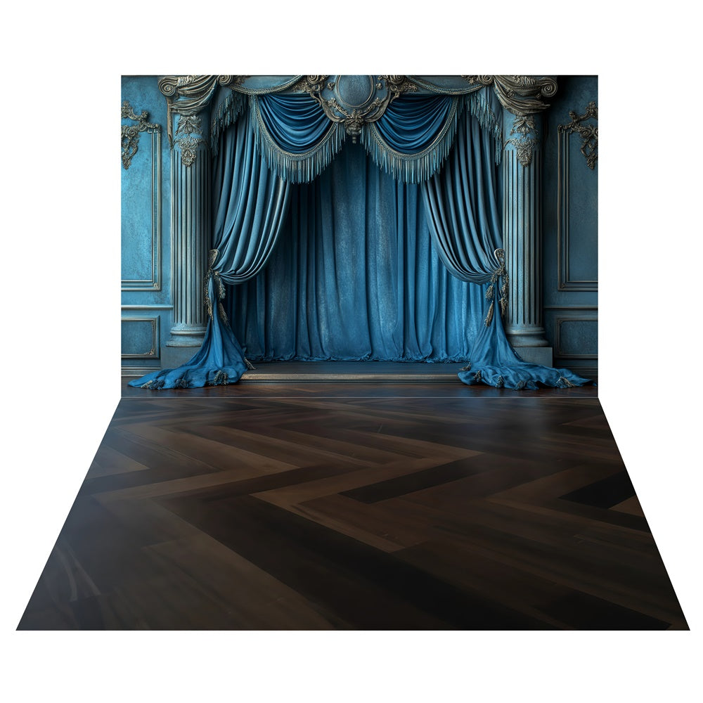 Toile de fond Rideau Royal Saphir + Sol Chevron Foncé TWW57-71