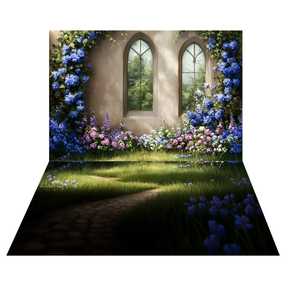 Toile de fond Fenêtre Jardin Enchanté + Sol Sentier de Prairie TWW57-75