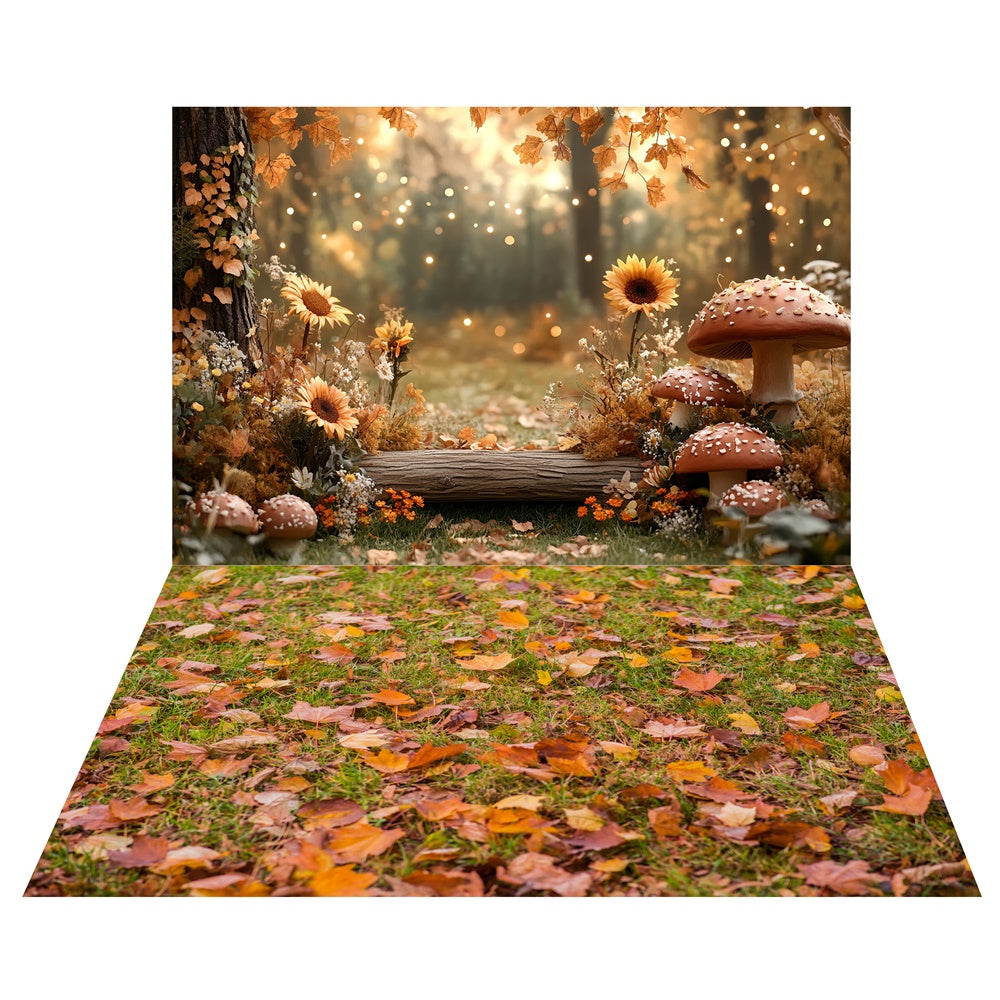 Toile de fond Bosquet Champignons Magiques + Sol Feuilles Dorées TWW57-81