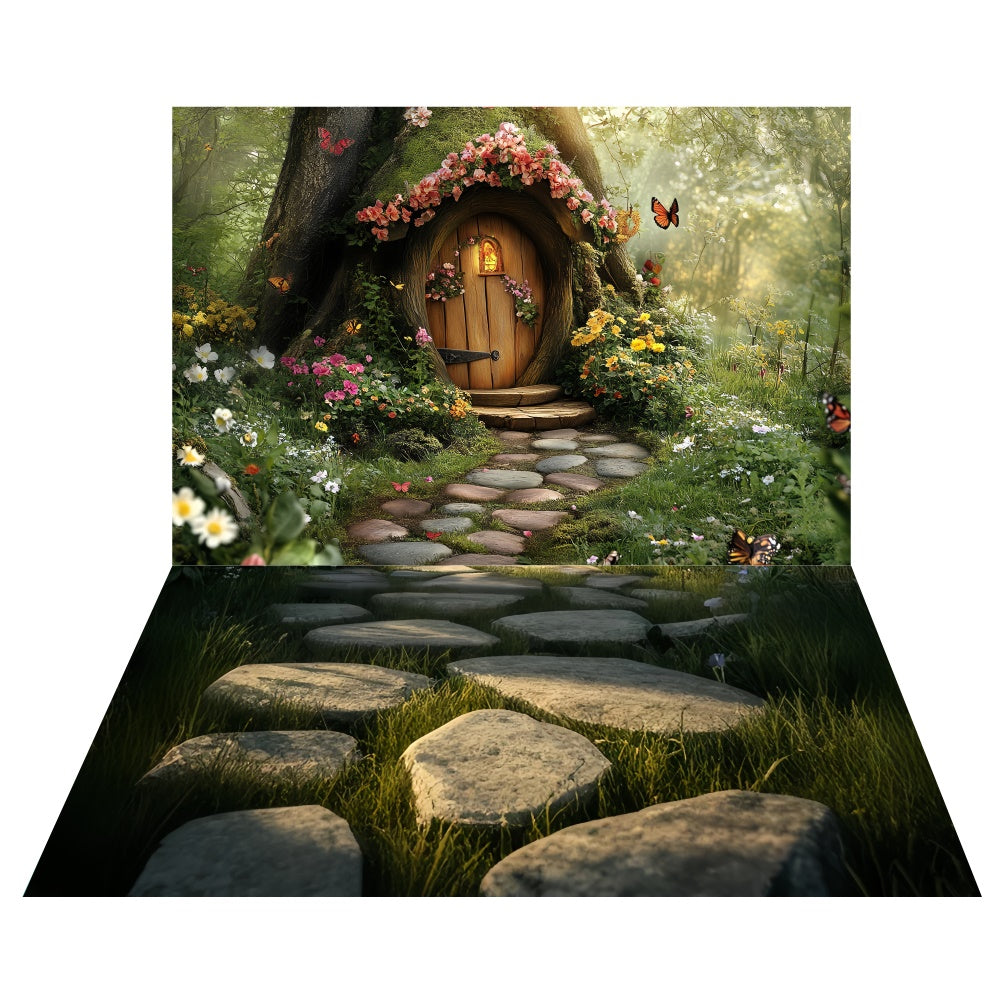 Toile de fond Entrée Jardin Secret + Sol Sentier de Galets TWW57-82