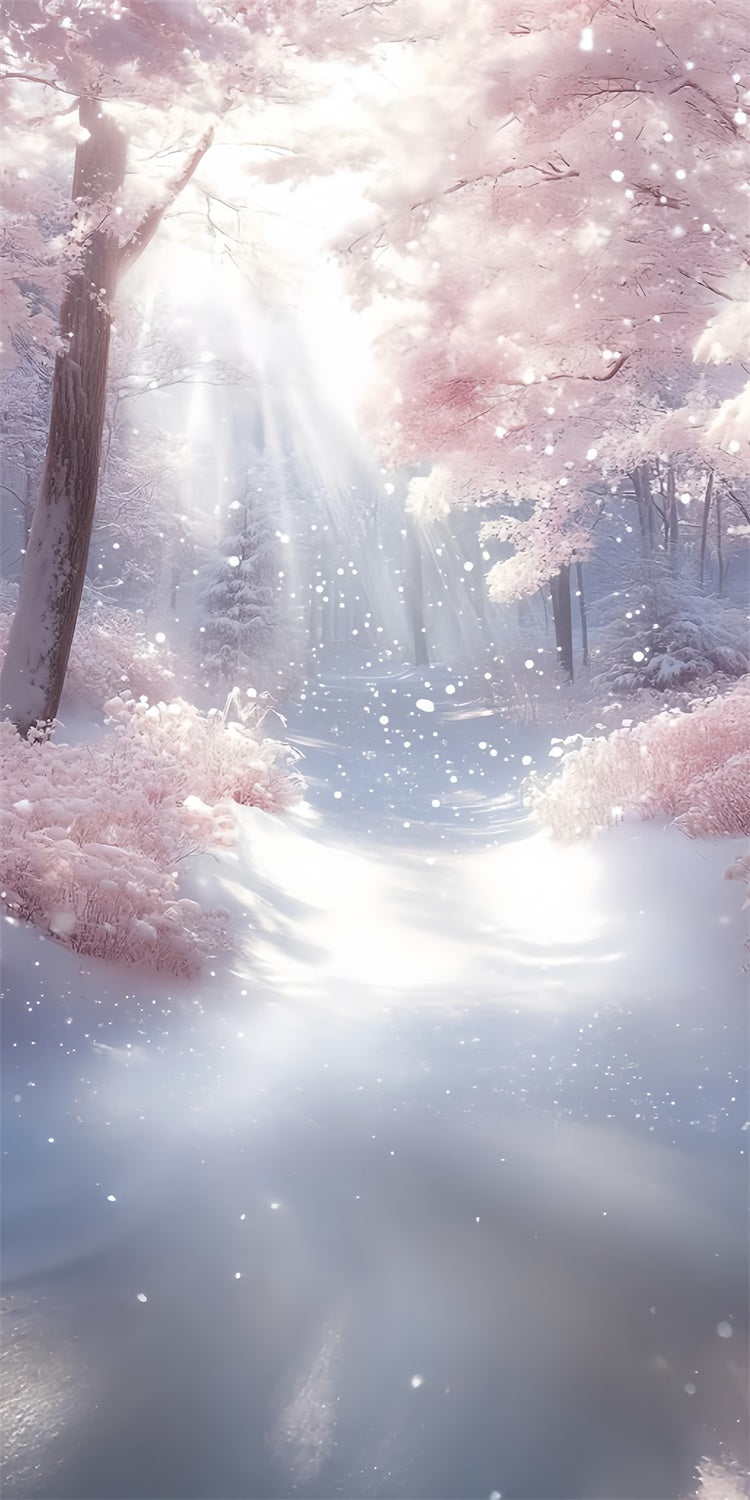 Toile de fond Sweep Forêt d’Hiver Sentier Rêve Neige Rosée TWW57-97